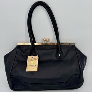 Emma Fox Black Leather Shoulder Bag with Gold Frame